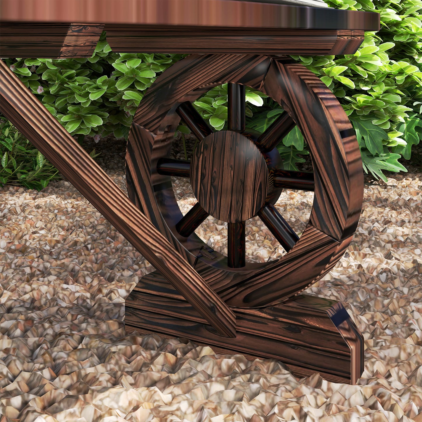 2-Person Outdoor Bench, Wood Garden Bench with Wagon Wheel Legs, Slatted Seat for Patio, Park, Backyard, Natural Wood
