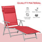 Outdoor Folding Chaise Lounge Chair Steel Portable Recliner with 7 Adjustable Backrest Positions, Red