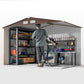 9.1 x 6.4 x 6.3 ft Garden Metal Storage Shed with Floor Foundation, Durable Outdoor Tool Storage House with Double Doors, Weather-Resistant, Dark Grey Yellow