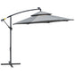 10FT Cantilever Patio Umbrella with Lights Solar Powered Offset Umbrella with Crank and Cross Base for Deck Light Grey