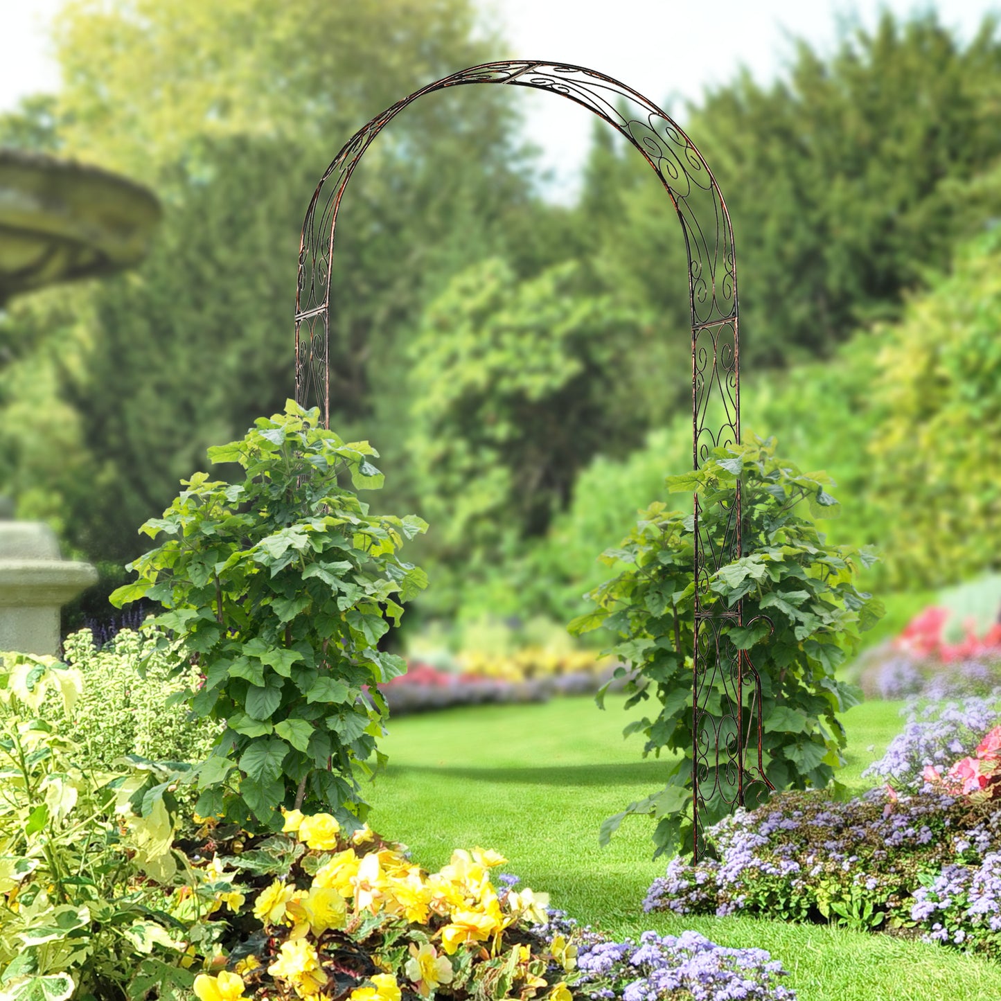7.5ft Garden Metal Arch Outdoor Walkway Arbor for Decorative Climbing Vine Plants Party Wedding Ceremony Decoration Accessories Black