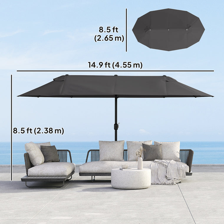15ft Black Double-Sided Umbrella with Twin Canopy & Crank