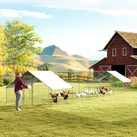 Metal Chicken Coop with Water- and UV-Protection Cover for Backyard Hen, Duck, Rabbit, 39.4' x 9.8' x 6.4'