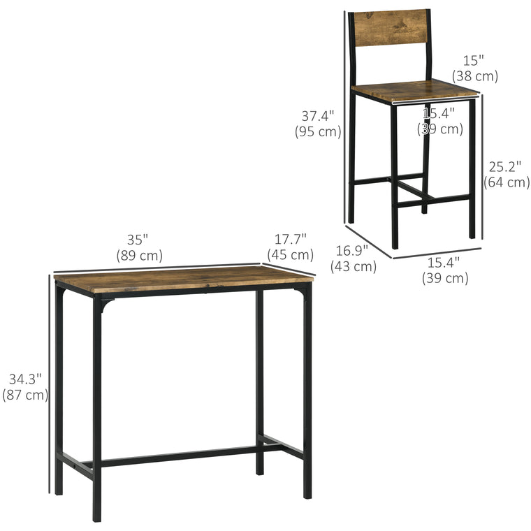 3-Piece Counter Height Bar Table Set with 2 Stools