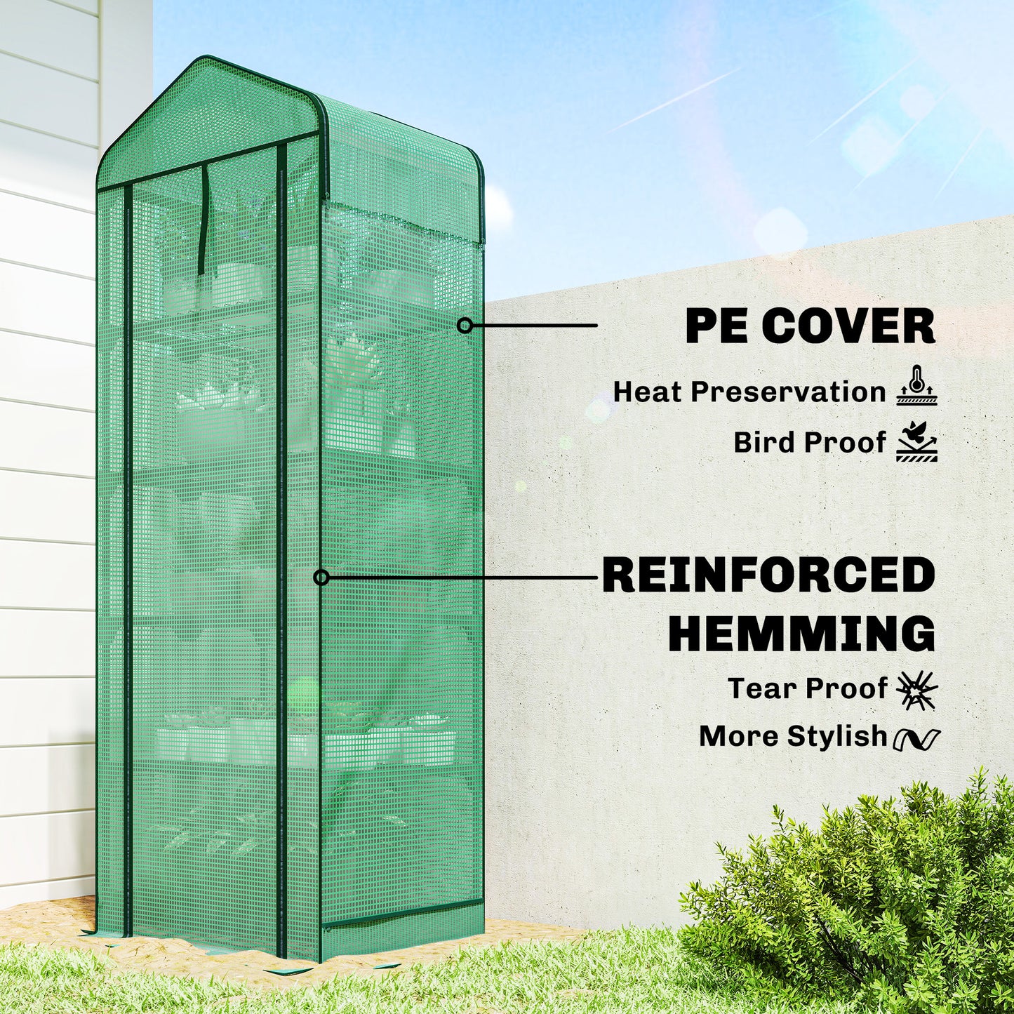 Mini Greenhouse with Screen Roof, Portable Small Greenhouse with Roll-Up Zipper Door