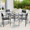 Stackable Patio Chairs Set of 4, Outdoor Dining Chairs with Slatted HDPE Seat, Armrests for Garden, Backyard, Black
