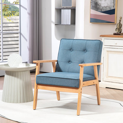 Tufted-Back Fabric Accent Chair with Wood Legs - Blue