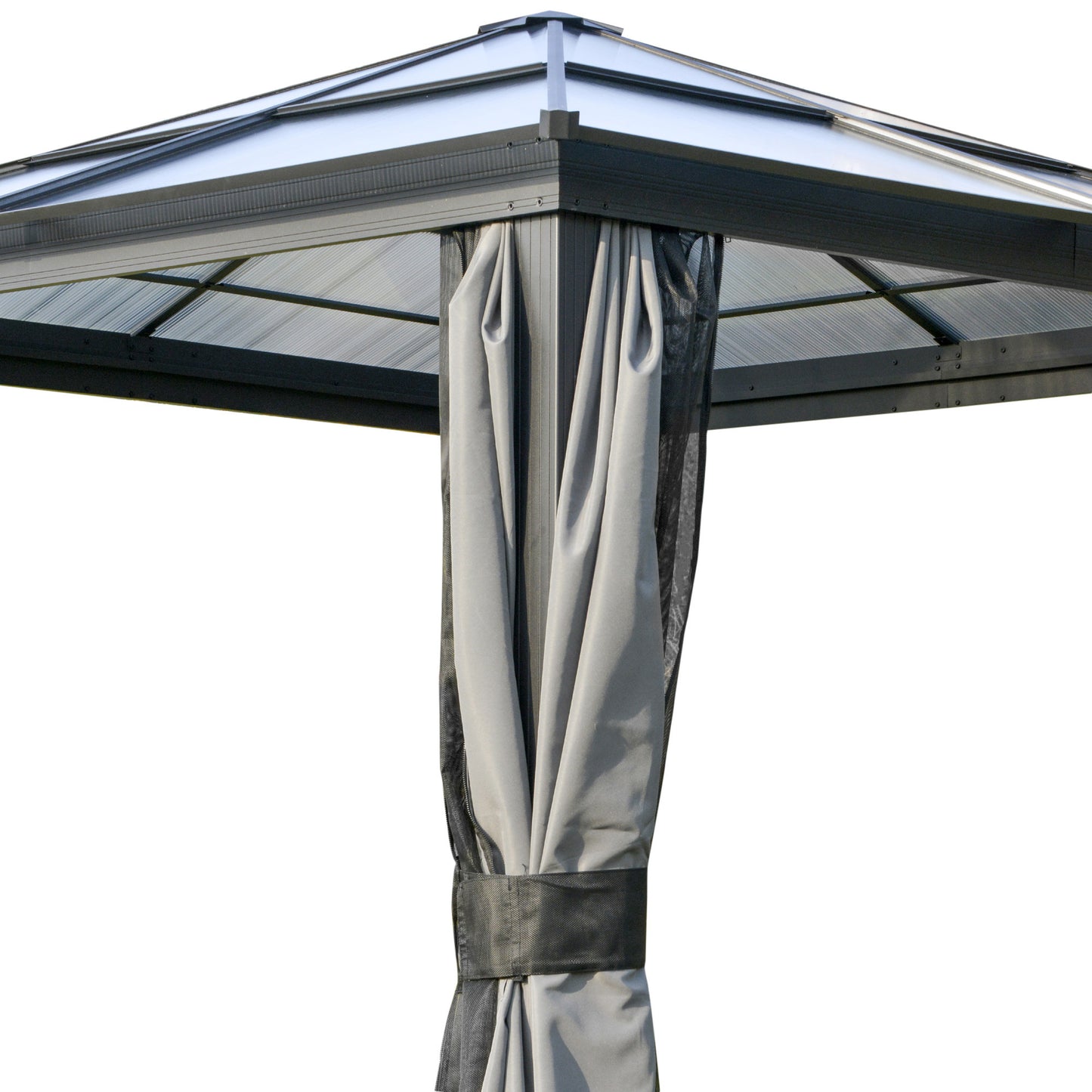 10x10ft Hardtop Gazebo with Aluminum Frame, Polycarbonate Gazebo Canopy with Curtains and Netting