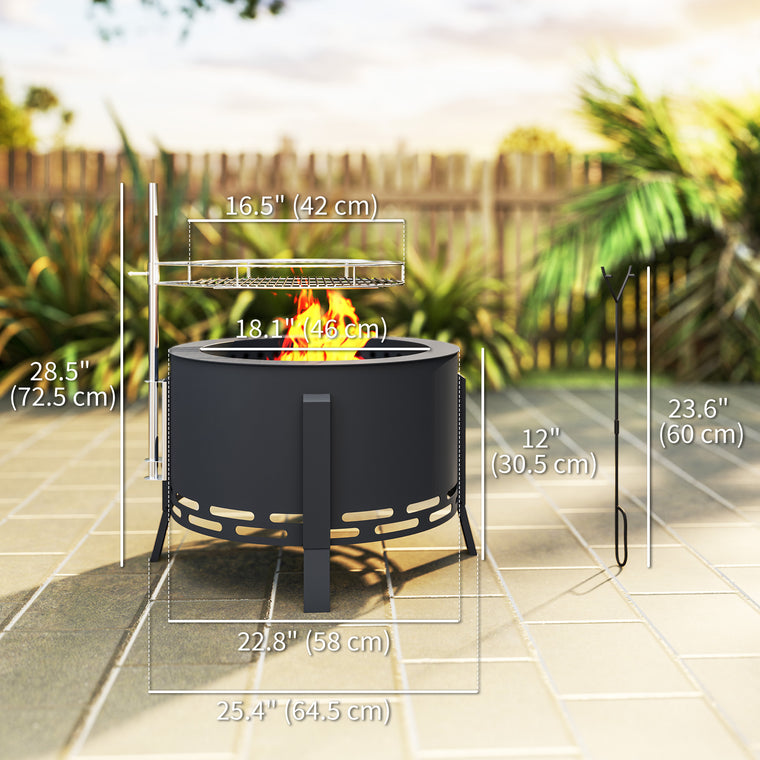 Black Round Fire Pit with Grill Grate & Ash Catcher