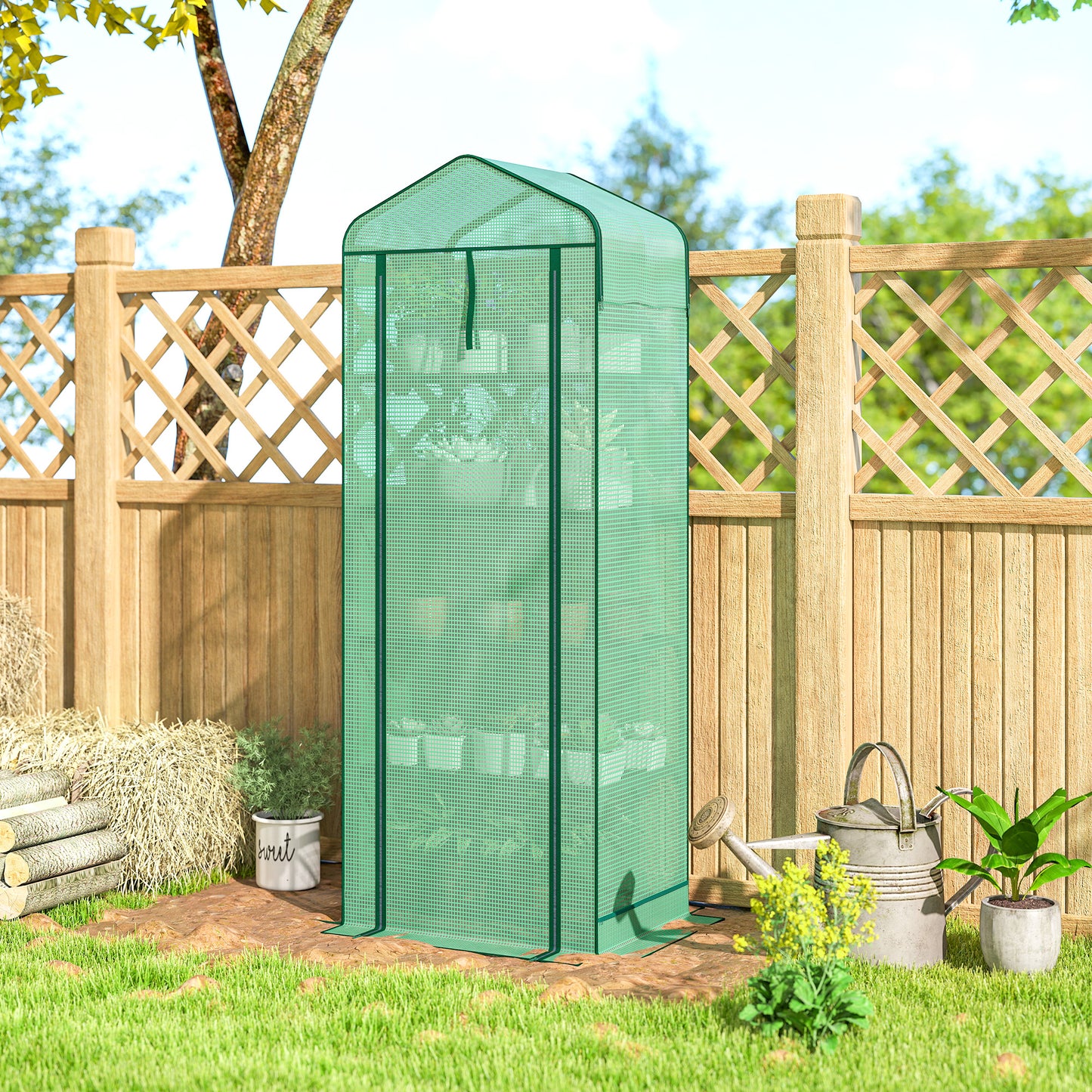 Mini Greenhouse with Screen Roof, Portable Small Greenhouse with Roll-Up Zipper Door