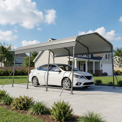 11' x 15' Dark Grey Metal Carport with Galvanized Steel Roof