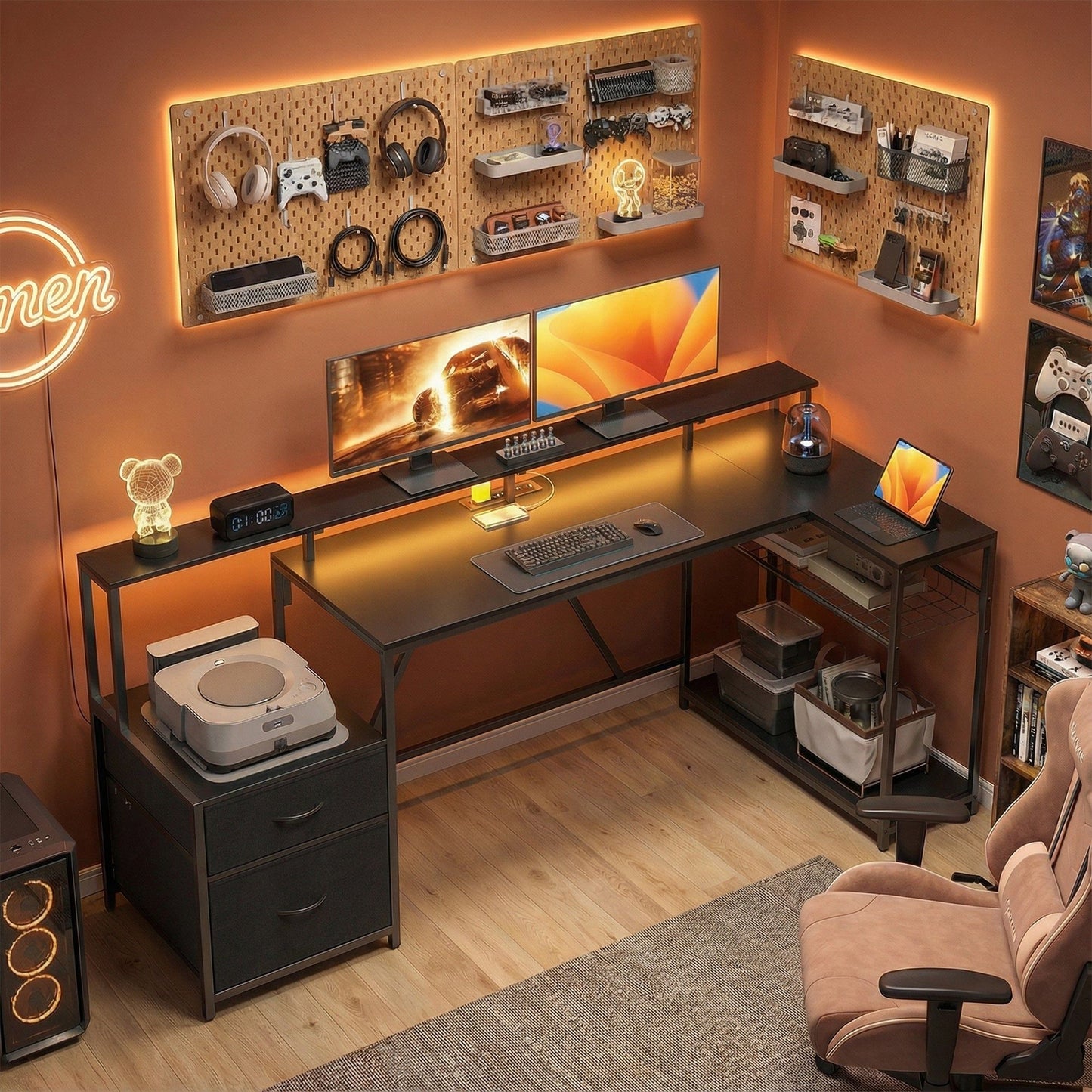 76" Reversible Gaming Desk with RGB Lights and USB - Black