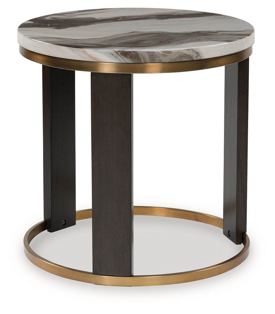 Jazmore - Round End Table - Brown / Brass Finish