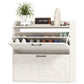 Narrow Shoe Storage Cabinet, Farmhouse Slim Shoe Cabinet with 2 Flip Drawers, Adjustable Shelves, White Oak