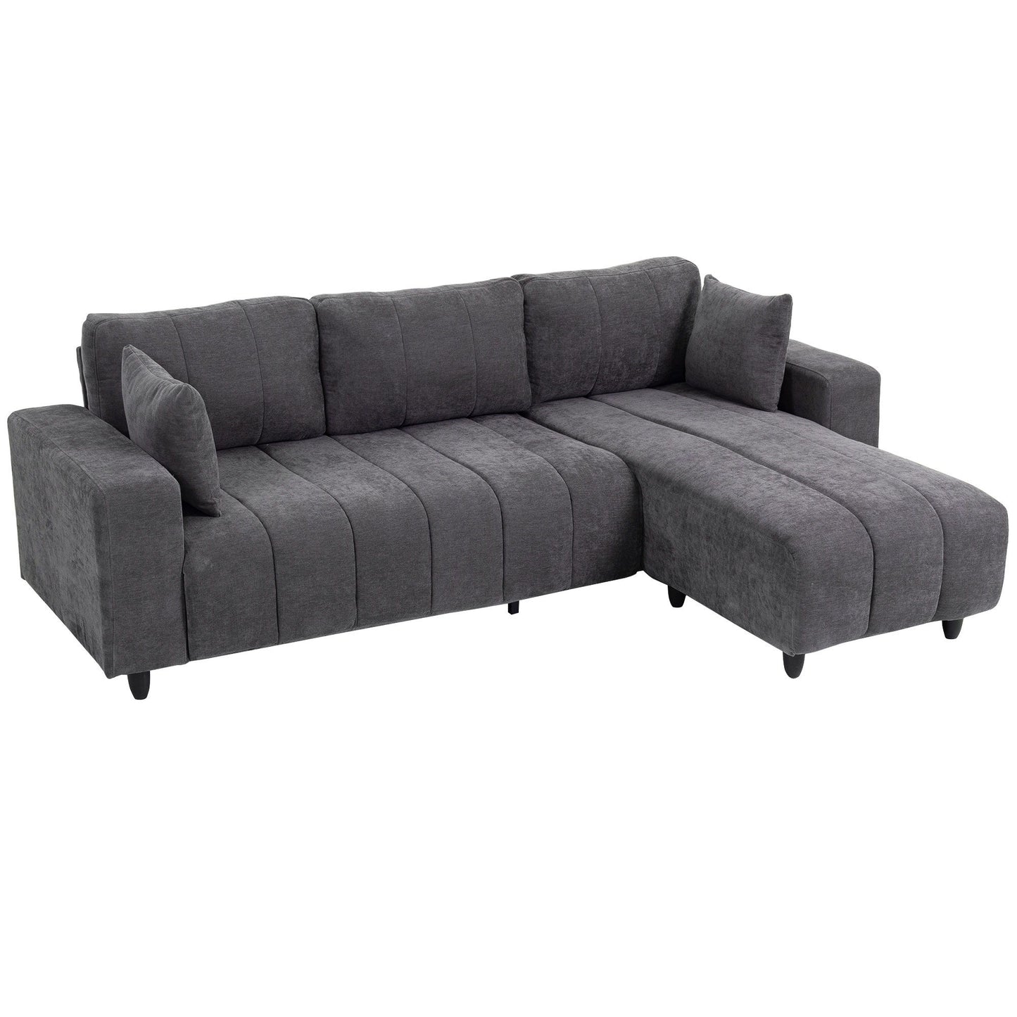 Sectional Couch with Integrated Seat, 3 Seater L-Shaped Sofa with Changeable Chaise, Spring Cushion, 2 Pillows, Grey
