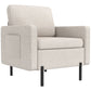 Armchair, Fabric Accent Chair, Modern Living Room Chair with Metal Legs, 2 Side Pockets for Bedroom, Cream