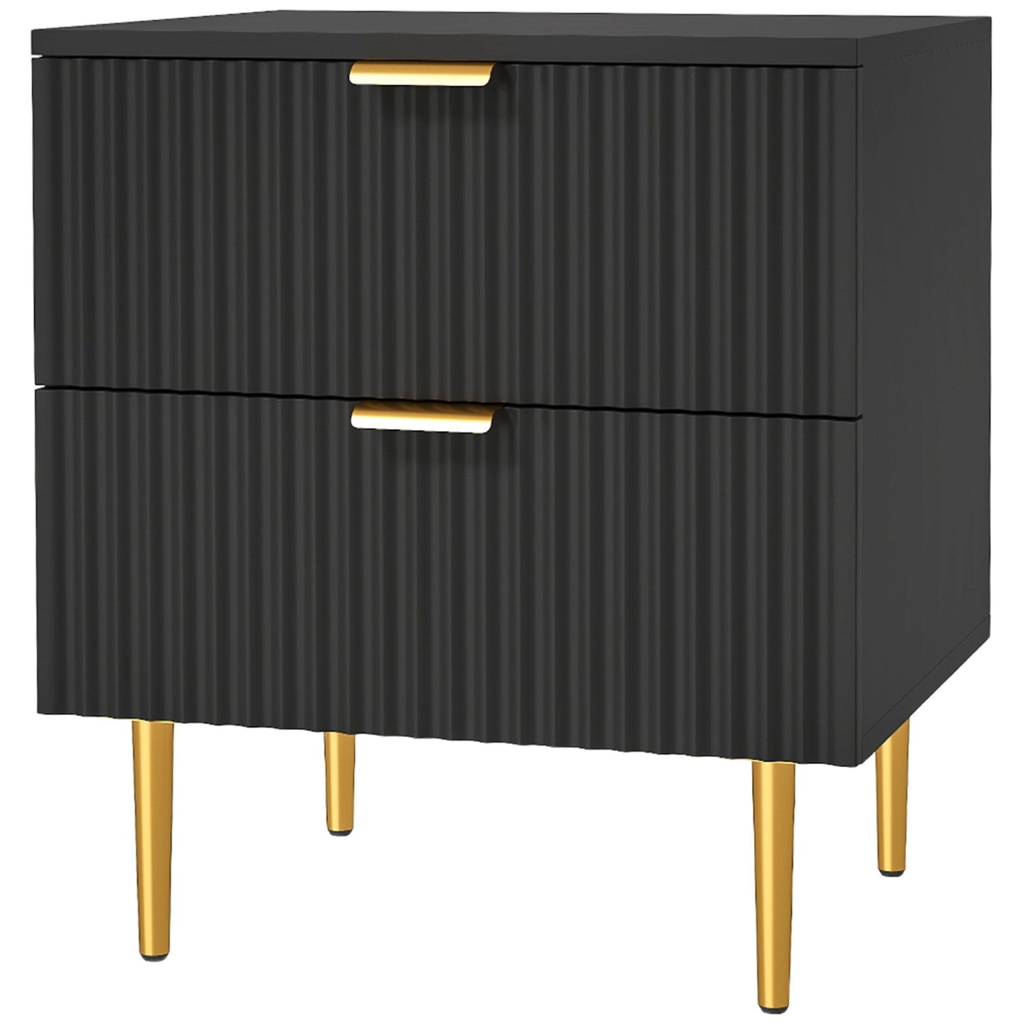 Nightstand with 2 Drawers and Metal Legs - Black