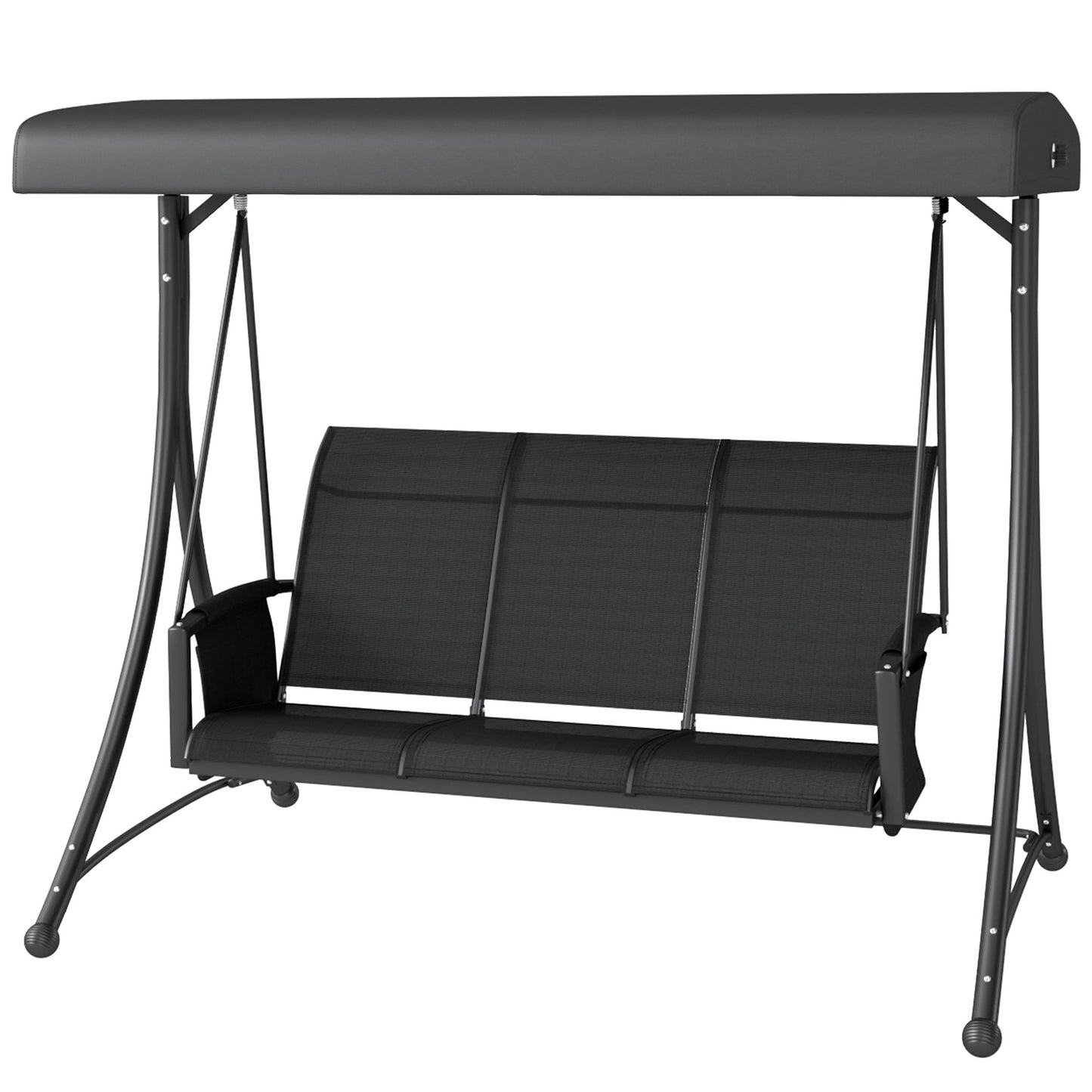 3 Person Outdoor Porch Swing Chair with Adjustable Canopy, Black