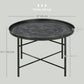 Vintage Coffee Table for Living Room, 24" Round Center Table with Hammered Tray Top and Metal Frame, Pewter