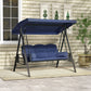 Outdoor Patio 3-Person Steel Canopy Cushioned Seat Bench Swing with Included Side Trays & Padded Comfort, Dark Blue