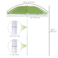 6.7ft Beach Umbrella with Push Button Tilt, Ruffled Outdoor Umbrella with Carry Bag and 8 Ribs, Green