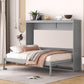 Full Size Murphy Wall Bed with Slatted Mattress Support, Space-Saving Cabinet Bed with Dual-Piston Lift, 77.5'' L x 61.5'' W x 62'' H, Gray