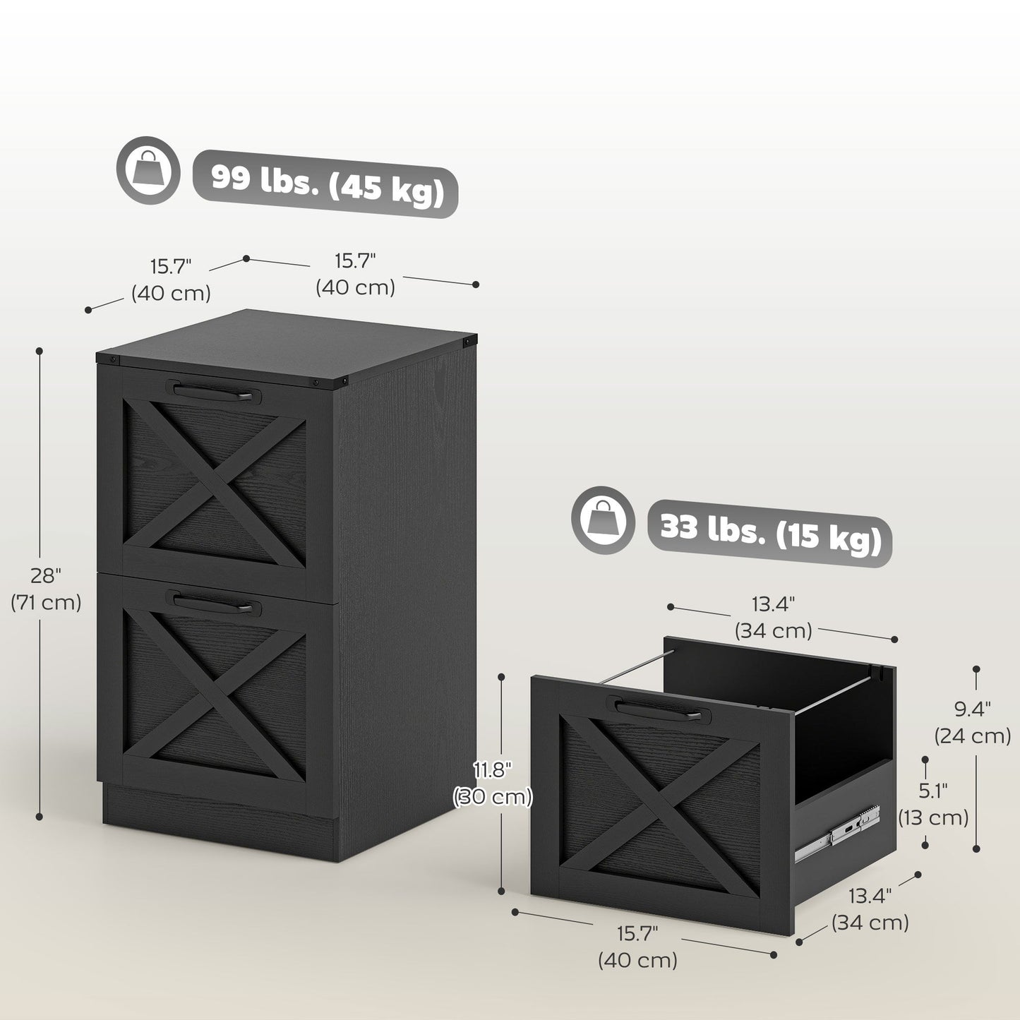 2 Drawer File Cabinet with Silent Slides, Vertical Farmhouse Filing Cabinet Fits Letter/A4 Size Home Office, Black