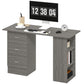 Computer Desk, 47" Writing Table with 3-Tier Shelves and 3 Reversible Drawers for Home Office, Bedroom, Grey