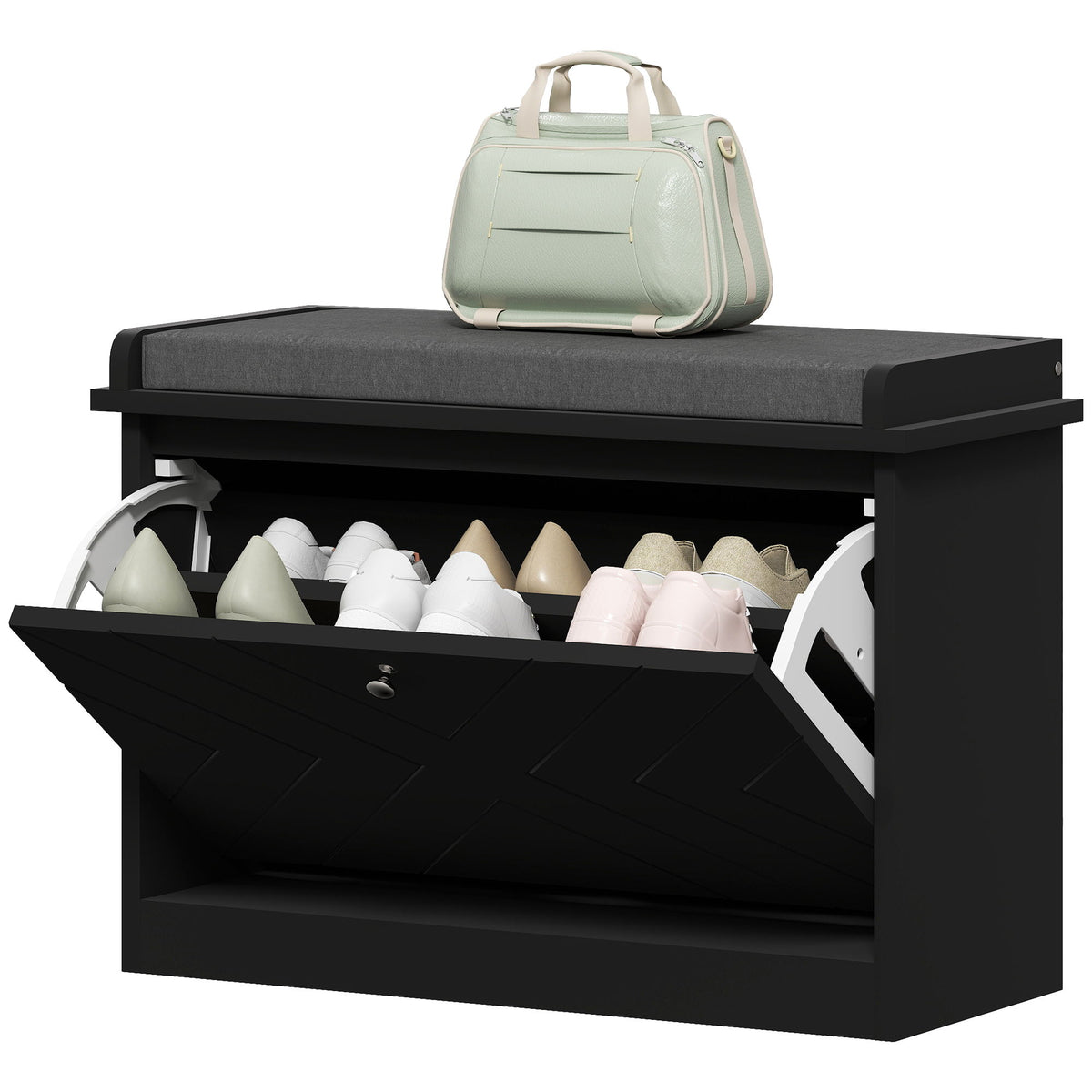 Shoe Storage with Seat, Upholstered Hallway Bench, Shoe Bench with Flip Drawer, Adjustable Shelf for 4-6 Pairs of Shoes