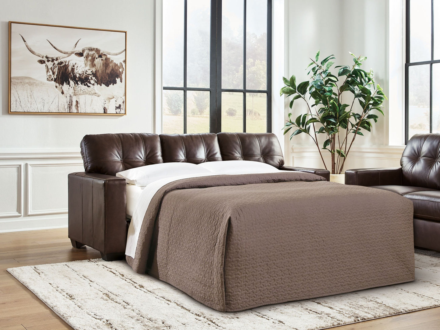 Santorine - Dark Brown - Queen Sofa Sleeper - Leather Match