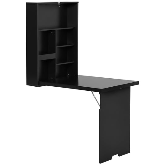 Wall Mounted Table Fold Out Convertible Desk, Multi-Functional Space Saving Computer Desk with Writing Floating Board for Students, Black