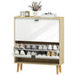 Narrow Shoe Cabinet, High Gloss Shoe Storage Cabinet with 2 Flip Drawers and Adjustable Shelves, Holds 16 Pairs, White