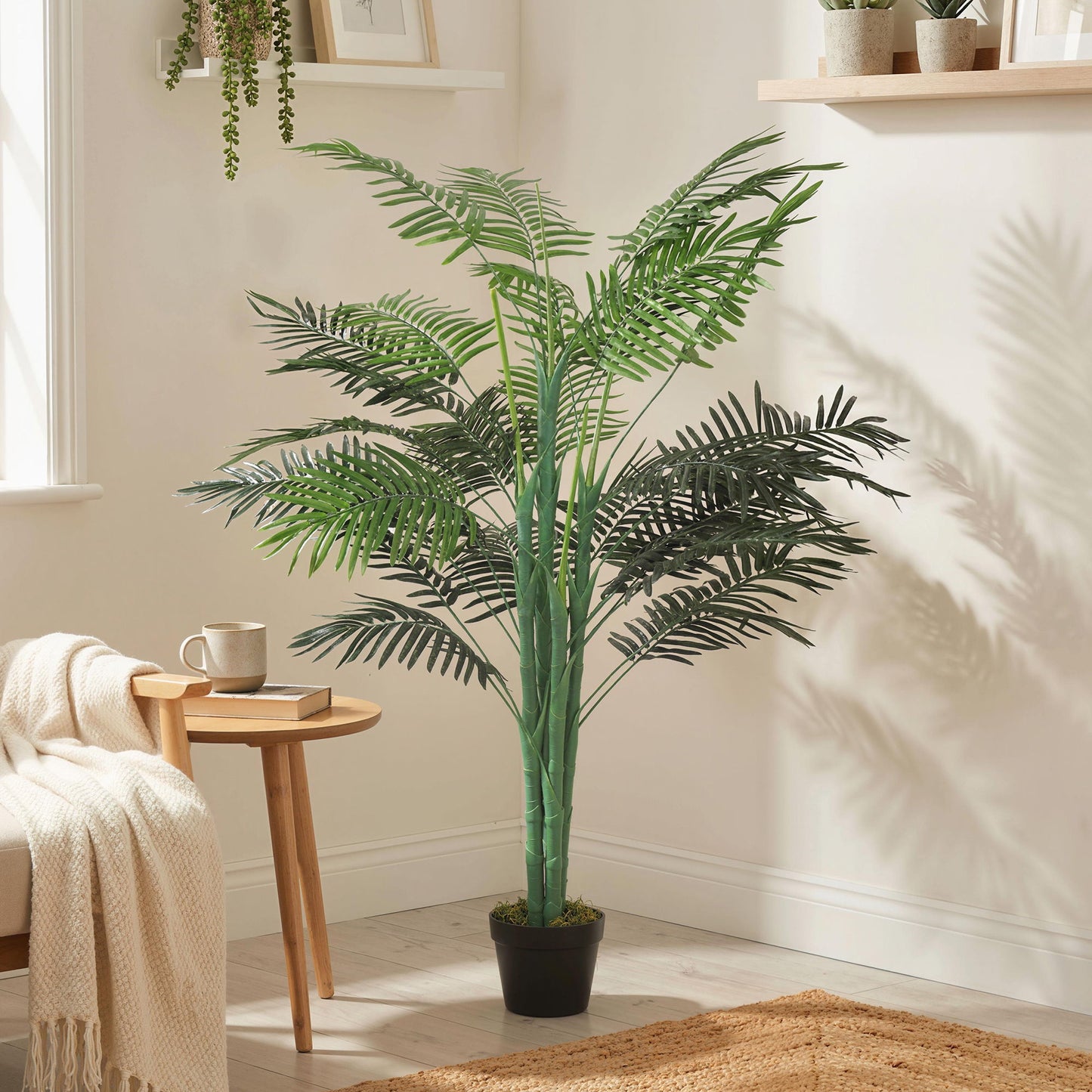 5FT Artificial Palm Tree, Fake Tropical Tree with Lifelike Leaves, Faux Plant in Pot for Indoor Decoration, Green