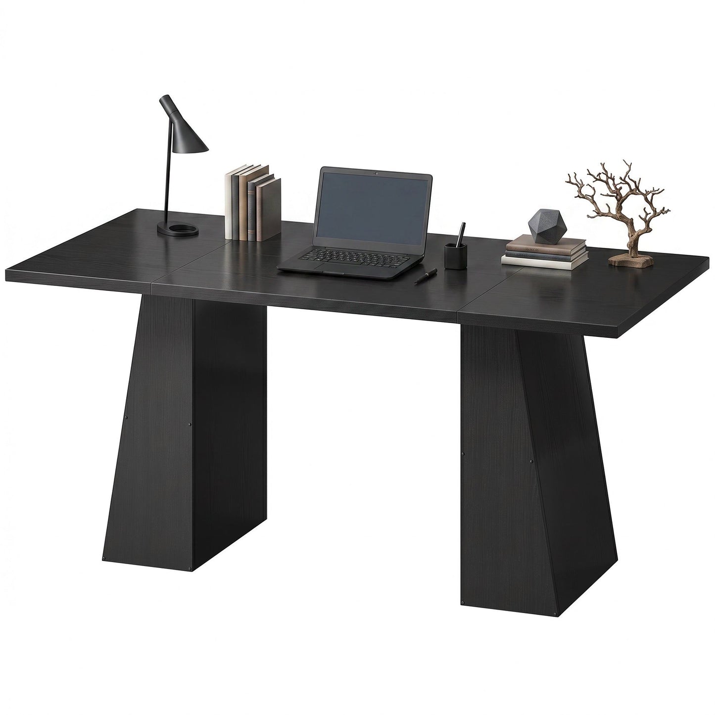 63" Computer Desk with Trapezoidal Frame - Light Black Wood Grain