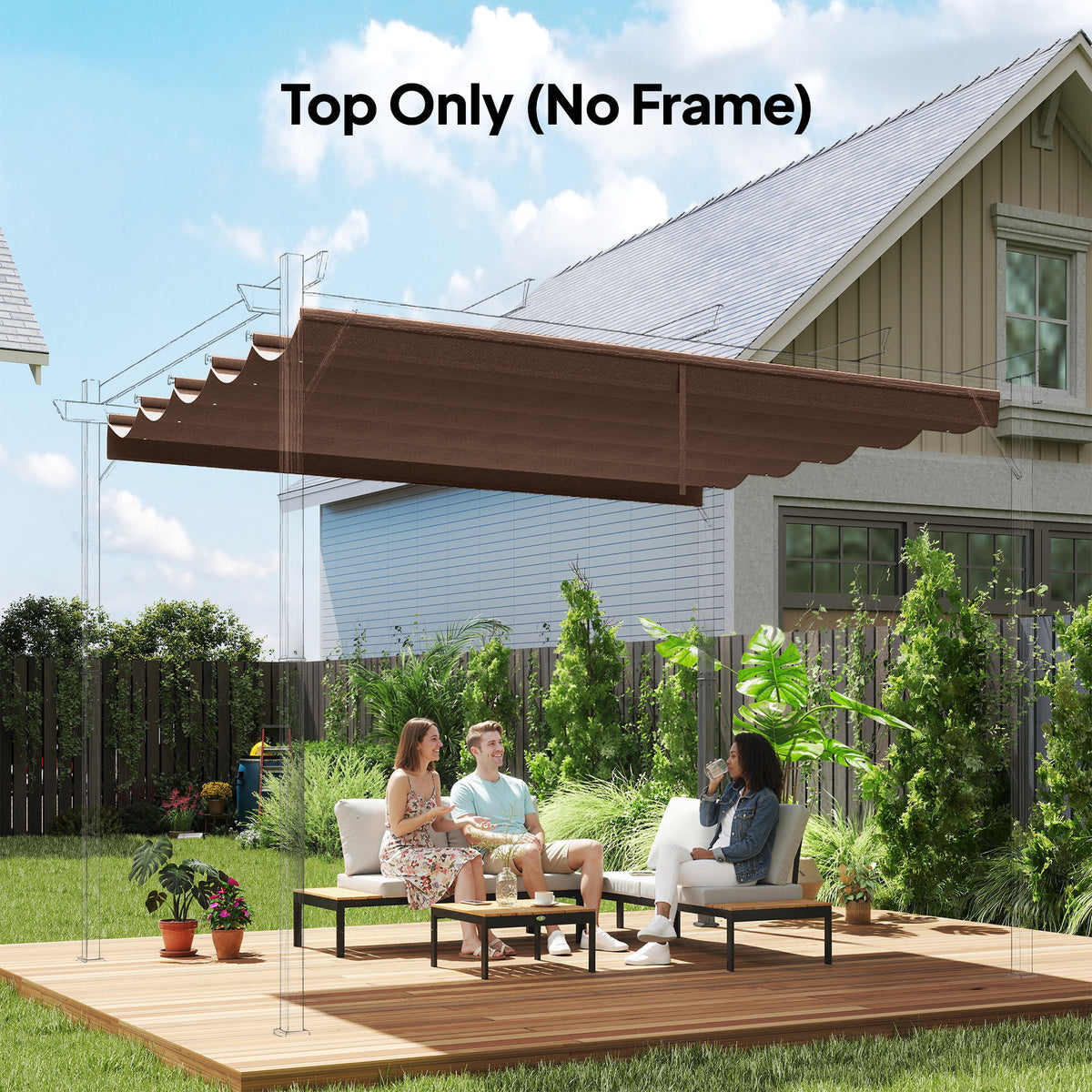 Retractable Replacement Pergola Canopy for 10' x 10' Pergola, Pergola Cover Replacement, Coffee