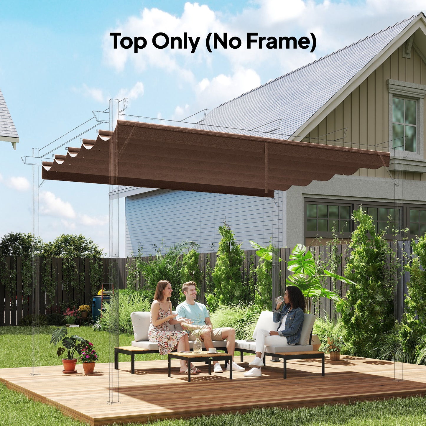 Retractable Replacement Pergola Canopy for 10' x 10' Pergola, Pergola Cover Replacement, Coffee