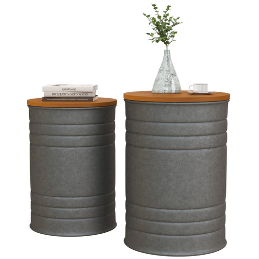 Set of 2 Round Nesting Tables with Storage - Grey
