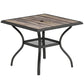 Outdoor Dining Table for 4, Square Patio Table with Umbrella Hole, Shelf, Faux Wood Top for Garden, Backyard, Grey