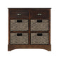 Rustic Storage Cabinet with Two Drawers and Four Rattan Baskets, Modern Farmhouse Style, Acacia Wood Frame, 28" L x 12" W x 28" H, Brown