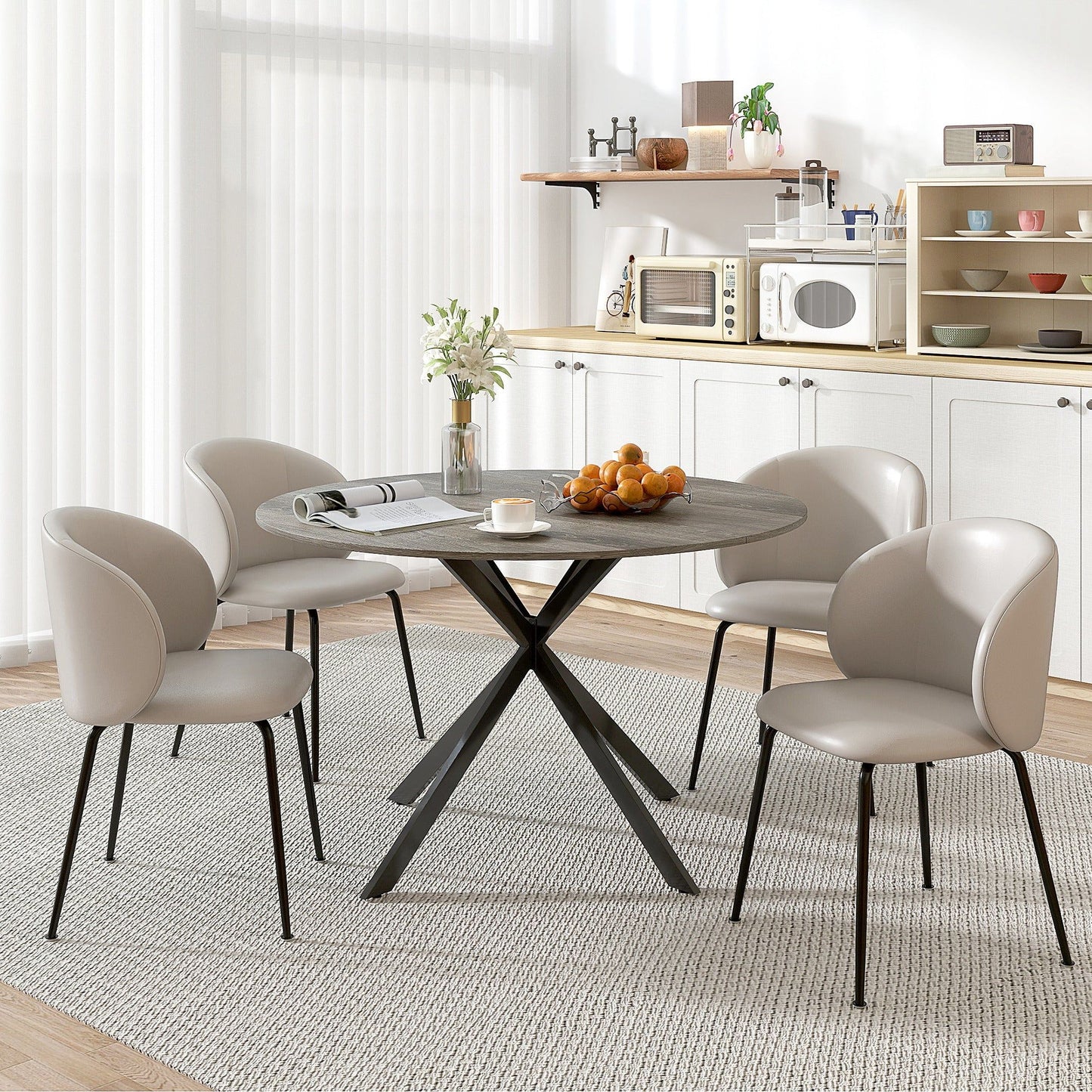 47" Round Industrial Dining Table for 4 - Grey and Black