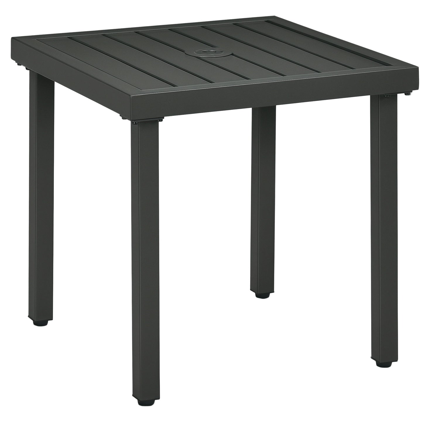 Outdoor Side Table, Patio End Table with Umbrella Hole, Small Coffee Table with Steel Frame for Balcony, Gray