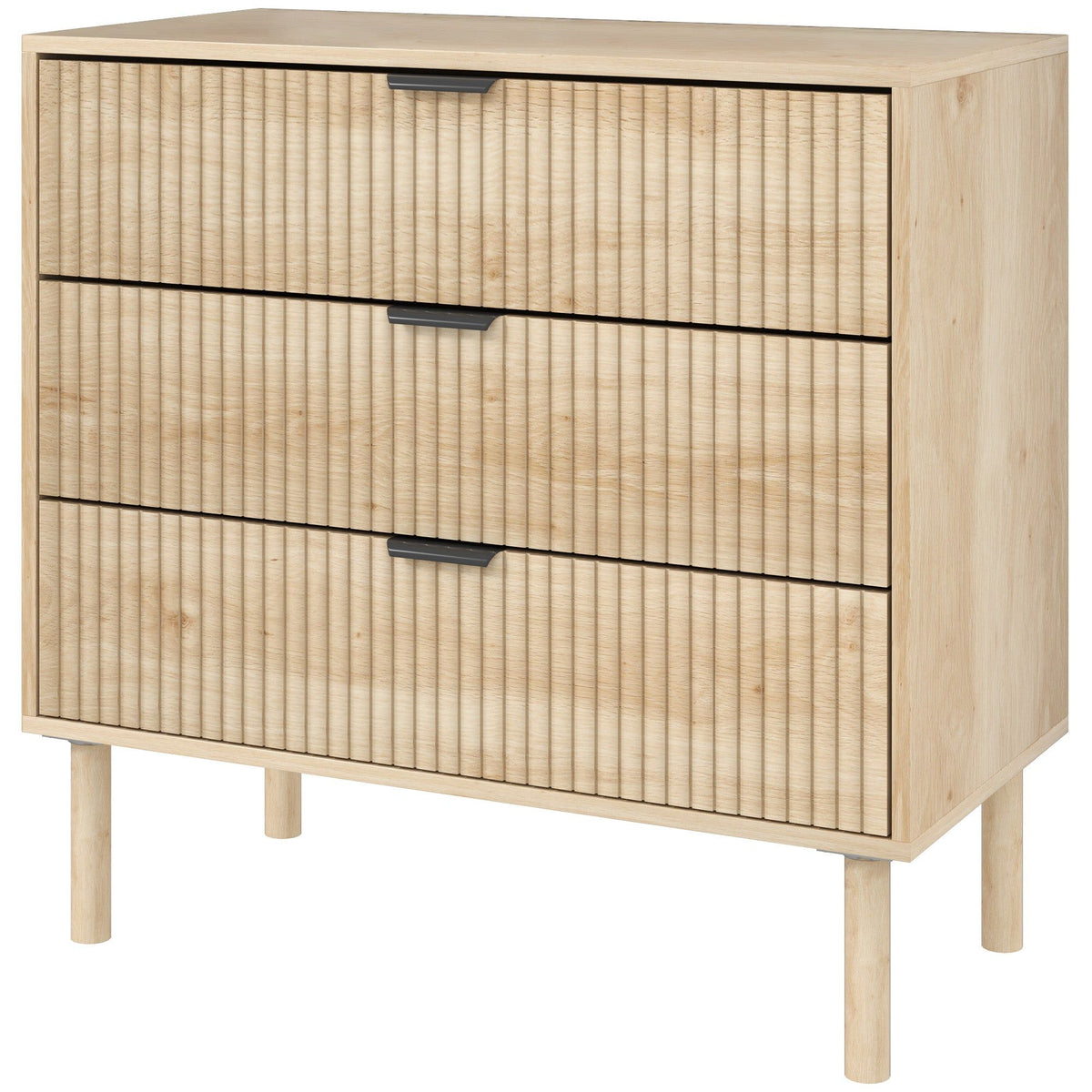 3-Drawer Fluted Dresser with Solid Wood Legs - Oak