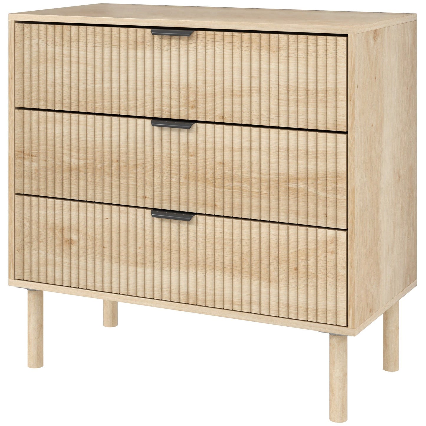 3-Drawer Fluted Dresser with Solid Wood Legs - Oak