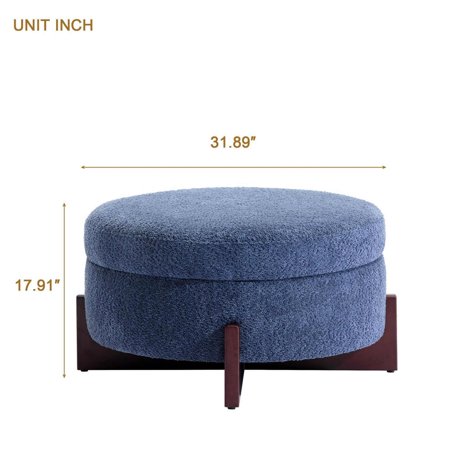 Round Tufted Ottoman with Upholstered Top and Solid Wood Legs, Versatile Coffee Table with Hidden Storage, 32'' L x 32'' W x 18'' H, Blue