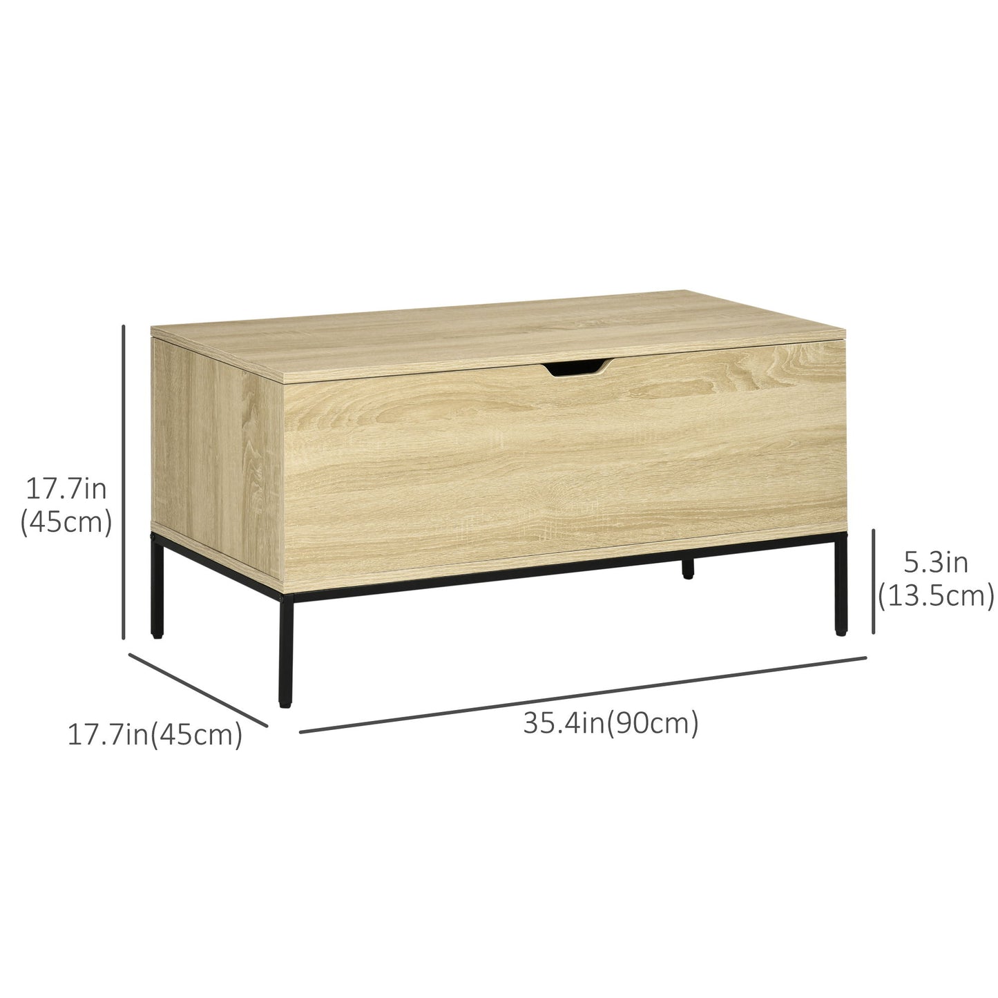 Storage Bench, Lift Top Storage Chest, Shoe Bench with Safety Hinges and Steel Legs, Storage Trunk for Bedroom, Entryway, 35.4x17.7x17.7 Inches, Natural