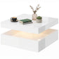 2-Tier LED Coffee Table with Open Shelf and Remote - Gloss White