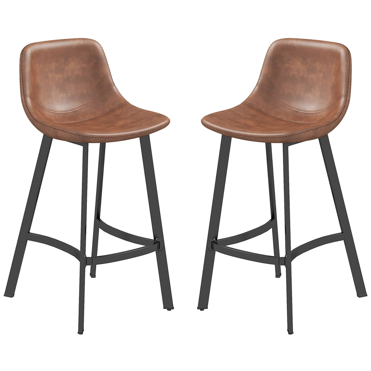 Counter Height Stools Set of 2, Upholstered Kitchen Stool with Back and Steel Legs