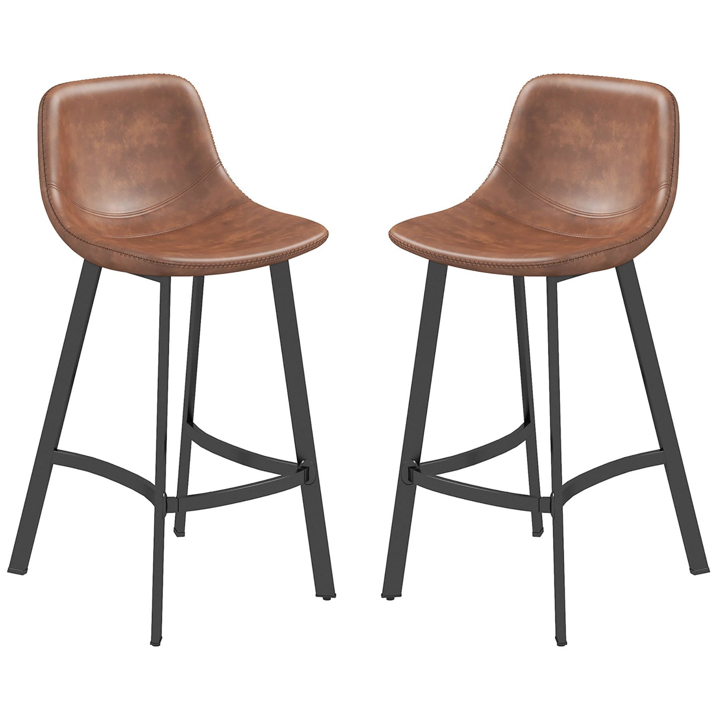 Counter Height Stools Set of 2, Upholstered Kitchen Stool with Back and Steel Legs