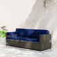 3-Seater Outdoor Sofa with Cushions, PE Rattan Conversation Patio Couch with Pillows for Garden, Poolside, Blue/Brown