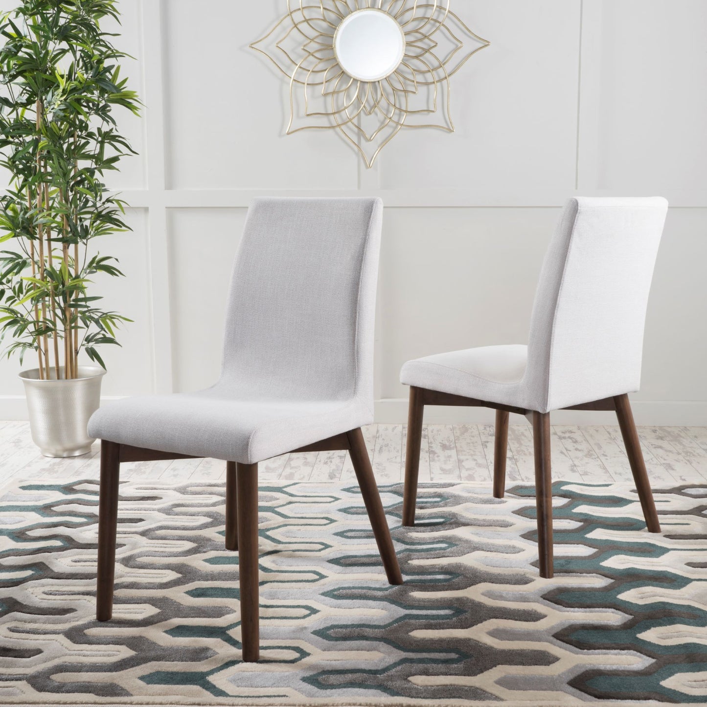 Set of 2 Scandinavian Dining Chairs with Solid Rubberwood Legs, High Back, Contemporary Fabric Side Chairs, 20" L x 21.5" W x 35.5" H, Beige